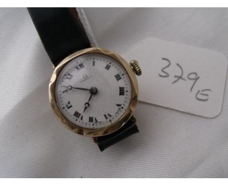Ladies 9ct omega wrist watch with  white enamel dial       