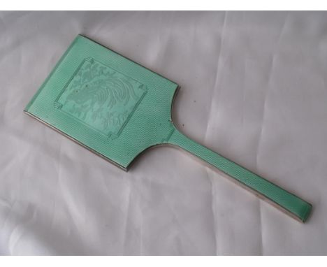 Art deco green enamel hand mirror 10”  long Birm 1936 by DF      