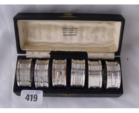 A boxed set six engine turned napkin rings  Birm 1926 by HG & S   50g      