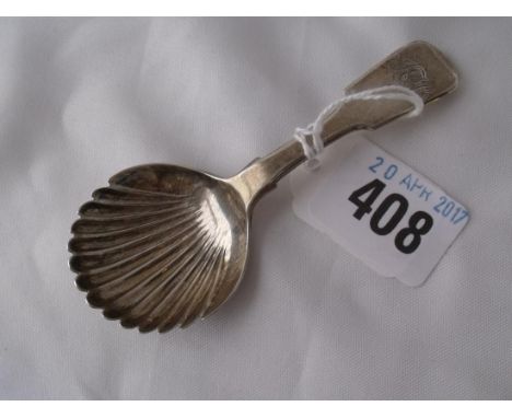 Exeter – fiddle pattern caddy spoon with shell  bowl 1854 by JS 12g       