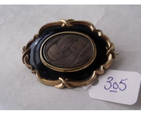 Victorian gold and enamel hair panel  mourning brooch       