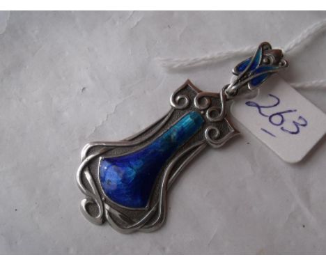 An art nouveau silver pendant set with  blue enamel and stamped “Queensway”    