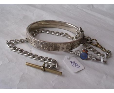 A silver hinged bangle, brooch & Albert    