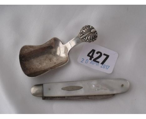 A folding fruit knife also a caddy spoon  Birm 1932 by BBS       