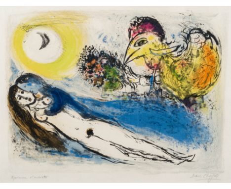 Marc Chagall 1887–1985  Bonjour sur Paris, 1952 Farblithografie auf Bütten unten rechts signiert Marc Chagallunten links beze