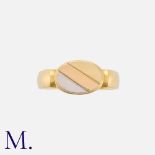 A Gold Signet Ring in 18K yellow with a white and rose gold chevron. Stamped 750 for 18ct gold.