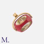 A Victorian Micro-mosaic Seal with three "Grand Tour" scenes set into a red stone and with a gold