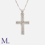 A Diamond Set Pendant Necklace in white gold, the pendant designed as a crucifix set with rose cut