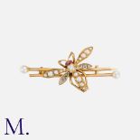 A Diamond and Pearl Insect Brooch in yellow gold, set with an old cushion cut and rose cut diamonds,