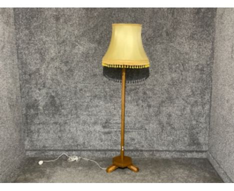 Arts and crafts oak standard lamp with fringed shade