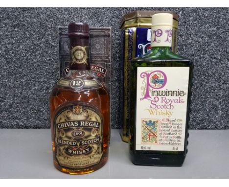 Chivas Regal blended scotch whisky 70cl 40% vol, and Pinwinnie whisky 75cl 40% vol, both boxed.