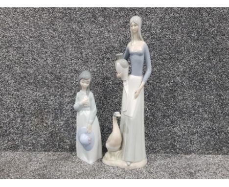 Nao by Lladro figure of a girl with sun hat together with large Spanish Cascades lady &amp; duck figurine