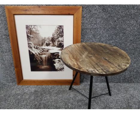 David Leighton print of a winter landscape and small Occasional table (40cm x 42cms)