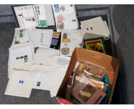 Box containing a large Quantity of miscellaneous first day covers, postcards &amp; stamps