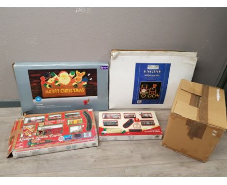 Christmas decorations to include Northpole Holiday Express, christmas sign, engine silhouette etc.
