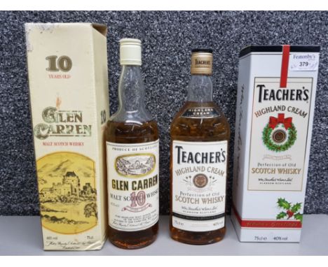 Glen Carren scotch whisky 75cl 40% vol, and Teacher's scotch whisky 75cl 40% vol, both boxed.