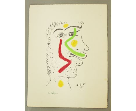 Pablo Ruiz Picasso (1881-1973)-graphic, Portrait of a man, dated in the stone 16.5.1964,  numbered 604/660, on paper. 32.5x25