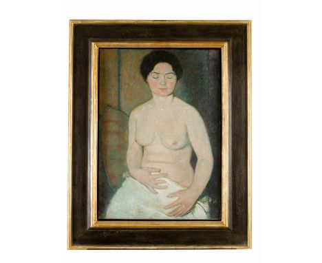 School of Worpswede , portrait of a half nude lady oil on canvas , framed 73x49 cm