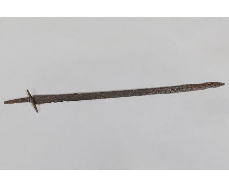 Celtic iron sword, blade with hand protection, rusty, corroded; damages. 86Cm long