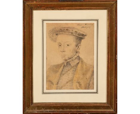 François Clouet (1510-1572)-graphic, Portrait of an aristocratic gentleman, described upper right, framed, under glass. 27X19