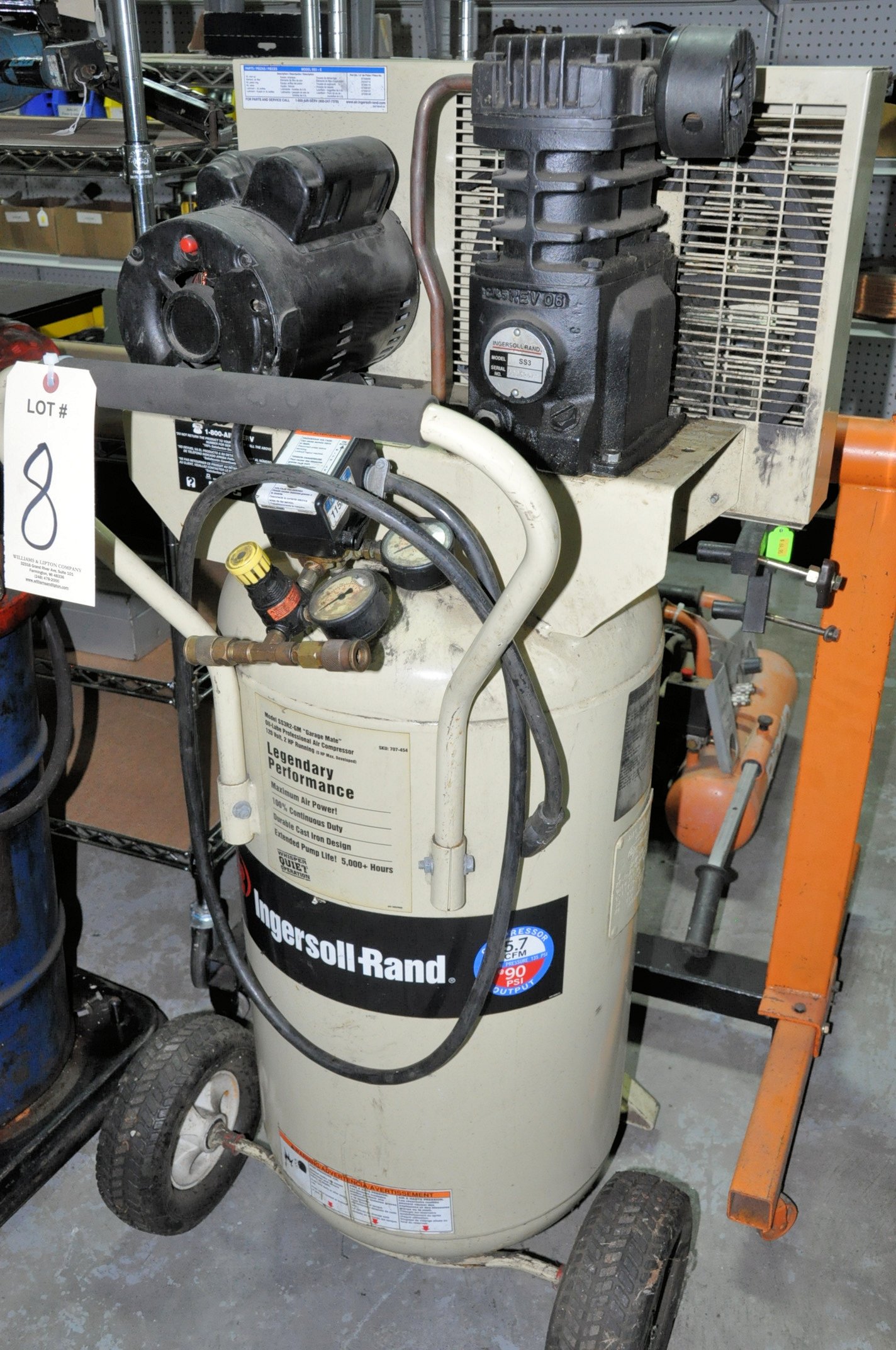 Ingersoll Rand Model SS3R2GM; "GarageMate" 5HP/2HP Vertical Tank