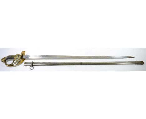 A Prussian Model 1889 Infantry Officer's Sword, the 80.5 cm, twin fullered, single edge steel blade, one side of the ricasso 