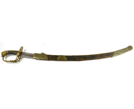 A George III 1803 Pattern Infantry Officer's Sword, the 71cm single edge curved and fullered half blued steel blade engraved 