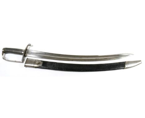 A 19th Century Constabulary Hanger, the 56.5cm single edge curved fullered steel blade double edged for the last 19cm, etched