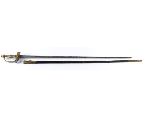 An 18th Century Continental Small Sword, possibly for a boy, the 75cm double edge steel blade with rounded tip, the brass hil