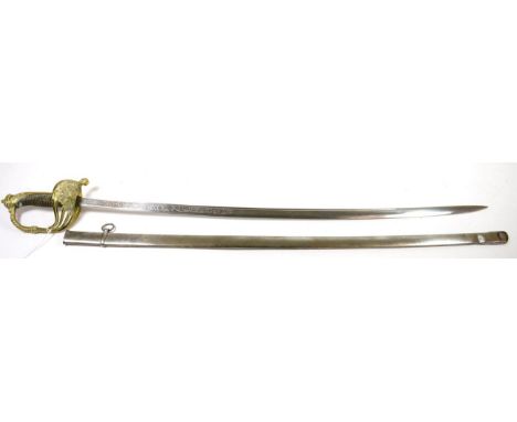 A 19th Century Spanish Artillery Officer's Sword, the 76.5 cm slightly curved single edge steel blade with two narrow fullers