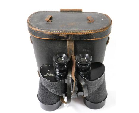 A Pair of Optical &amp; Film Supply Co., New York, 7x50 Military Binoculars, stamped broad arrow mark, leather neck strap, le