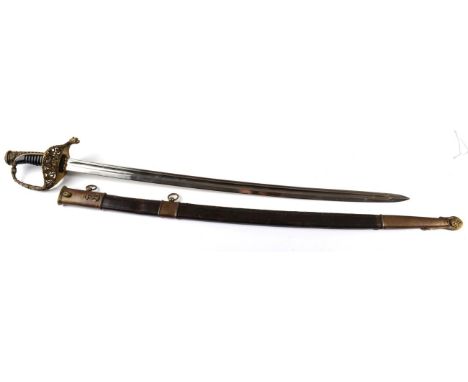 A Copy of a French Model 1837 Naval Officer's Sword, the 70cm single edge double fullered steel blade marked Couloux &amp; Ci