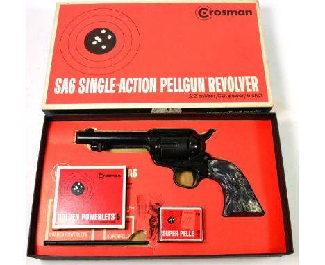 PURCHASER MUST BE 18 YEARS OF AGE OR OVER A Crosman SA 6Single Action CO2 Pellgun Revolver, .22 calibre, with grey marbled an