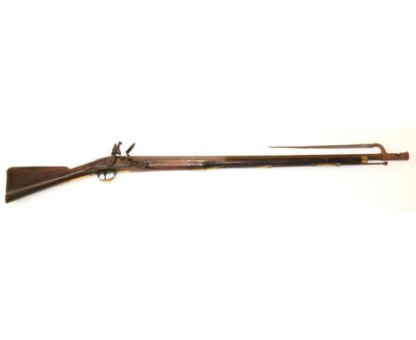 A Late 18th Century Brown Bess India Pattern Flintlock Musket, the 99cm round steel barrel with London proof marks, the lock 