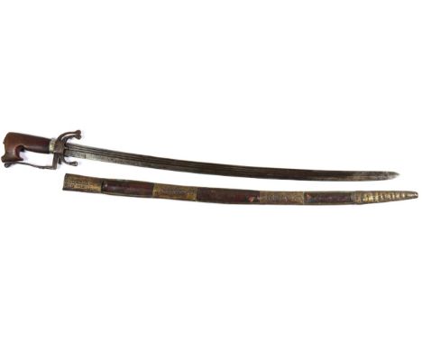 A Late 18th/Early 19th Century Moroccan Nimcha (Mahratta Sabre), the 78.7cm fullered steel blade with armourer's mark, with r