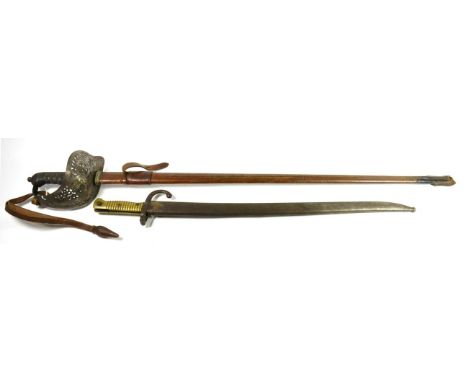 A Victorian 1897 Pattern Infantry Officer's Sword, the 82cm single edge fullered steel blade etched with Royal cypher and scr