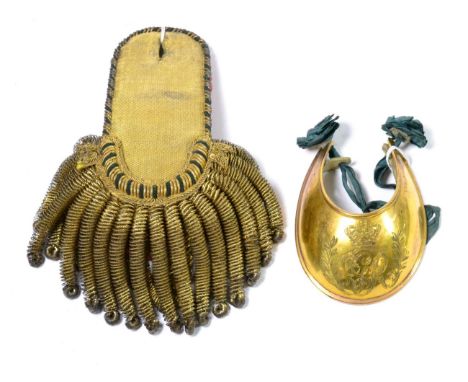 A George III Militia Officer's Copper Gilt Gorget, engraved with crowned Royal cypher flanked by laurel leaves, with rolled e
