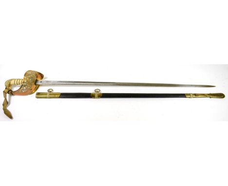 A George V RAF Officer's Sword by Gieves, London, retailed by Moss Bros., the 83.5 cm single-fullered and single edge plated 