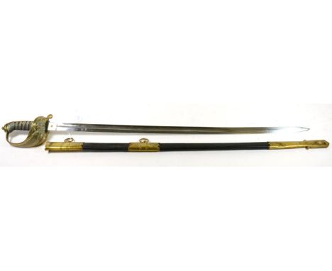 A Victorian 1827 Pattern Naval Officer's Sword, by J Marshall, 91, Commercial Road, Landport, the 79.5 cm, single edge and fu