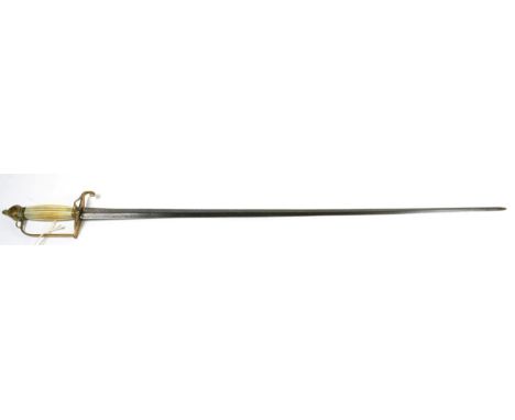 A George III Officer's Spadroon, the 83cm double edge diamond section steel blade engraved on both sides with the Royal Coat 