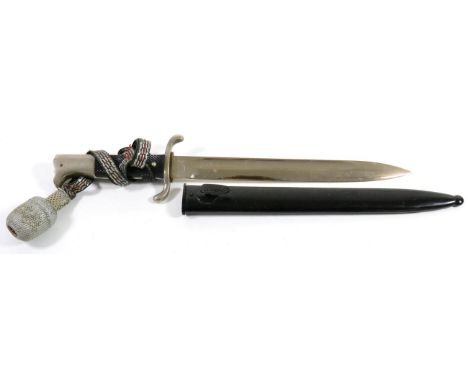 A German Third Reich Fireman's Parade Bayonet, the 24.5cm single edge fullered plated steel blade with Tiger logo and TIGER S