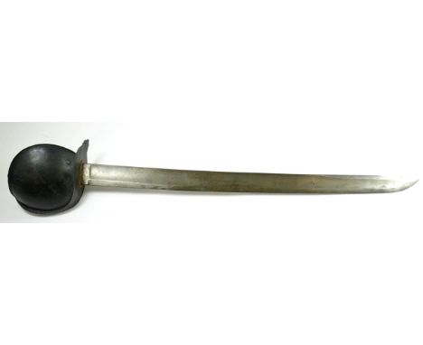 A Mid-19th Century German Naval Cutlass, the 66 cm, broad, very slightly curved, shallow fullered blade, stamped ''A. &amp; E