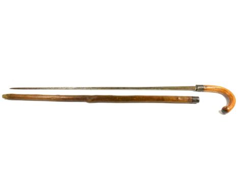 An Early 20th Century Black Thorn Tuck Stick, with 76cm substantial square tapering steel blade, metal collar and curved hand