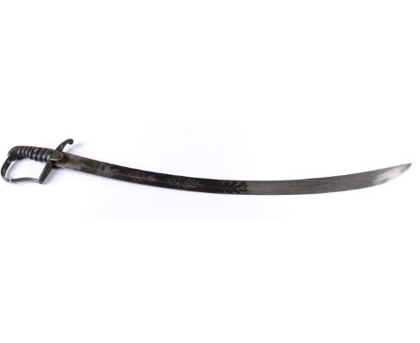 A George III 1796 Pattern Light Cavalry Officer's Sword, the 83cm single edge broad fullered curved steel blade half blued an