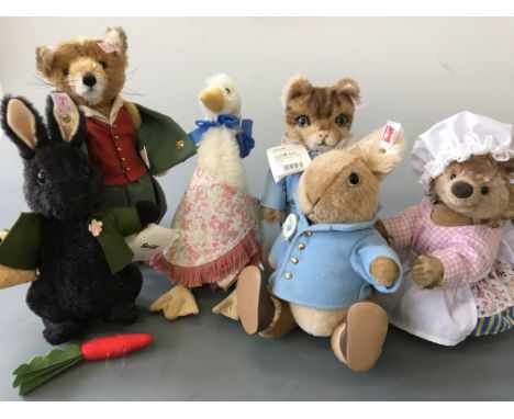 Steiff bears limited edition Beatrix potter characters, 2016 150th Anniversary Peter Rabbit, 2017 Mrs Tiggy Winkle and Jemima