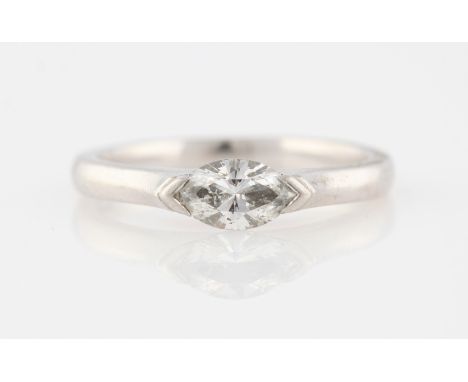 A platinum diamond solitaire ring, set with a marquise cut diamond, measuring approx. 0.50ct, hallmarked Birmingham, ring siz
