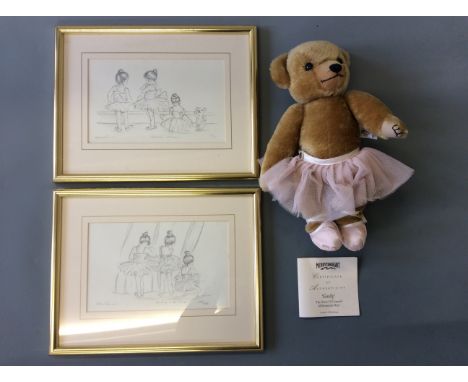 Merrythought Emily the Steve OConnell millennium ballerina bear, with six limited edition Steve OConnell ballerina prints.