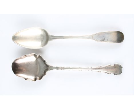 A George III silver serving spoon, hallmark (rubbed) probably Edinburgh 1804, with makers mark R G &amp; S possibly for Rober