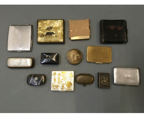 Various snuff boxes, cigarette tins, powder compact, coin scale coins.