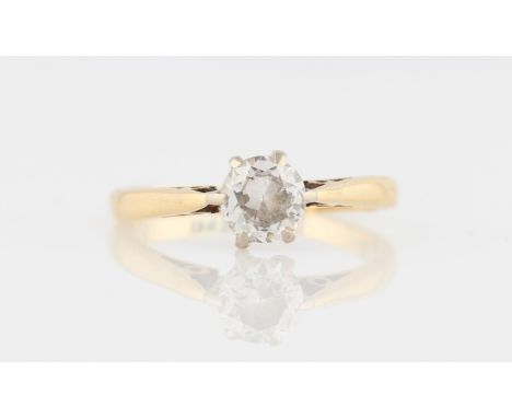 A diamond solitaire ring, set with a transitional cut diamond, measuring approx. 0.50ct, stamped 18ct, ring size approx. J.